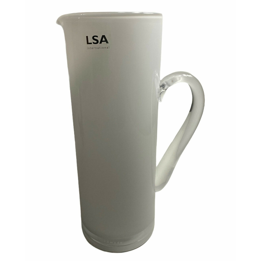 LSA Glass White Pitcher Mouth Blown 1.5 L Basis Jug Handmade Poland Sleek